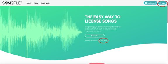 Songfile Login Screenshot